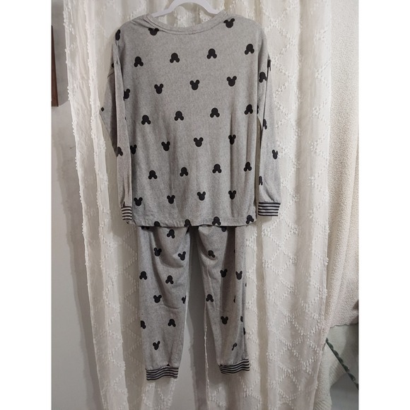 Disney Mickey Mouse Pajama Set Womens Small Gray Black Silhouette 2pc Joggers - Picture 2 of 4